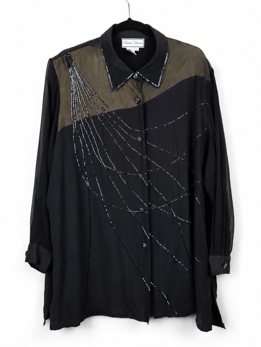 Vintage Diane Gilman 3X 100% Silk Beaded Whimsigoth Art to Wear Blouse Plus